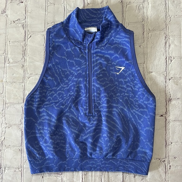 Gymshark 1/2 Zip Sleeveless Crop Top Racerback Work out Top Size Small Indigo - Picture 1 of 5